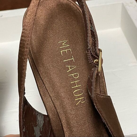 Metaphor Brown Peep Toe 3.5” Heel With Rhinestones and Buckle Ankle Strap Size 9 - Picture 11 of 15